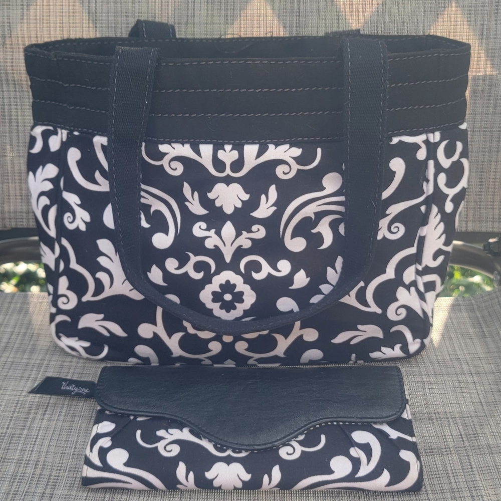 Thirty-One Black and White Floral Tote
